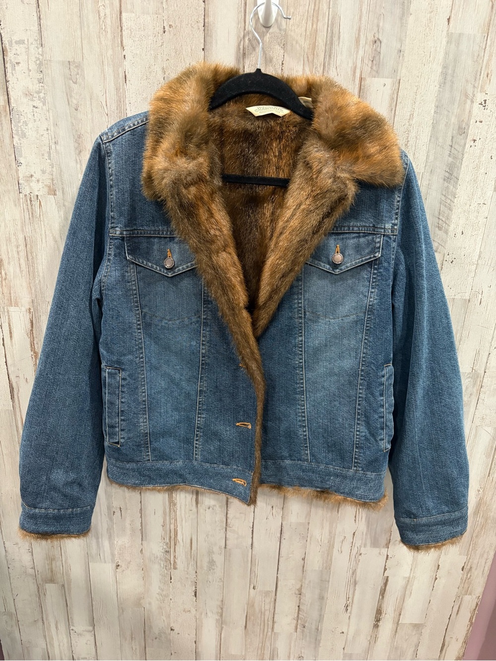 St. John’s Bay Vintage Denim Jacket Medium Faux Fur Lined Western Trucker Y2k 90